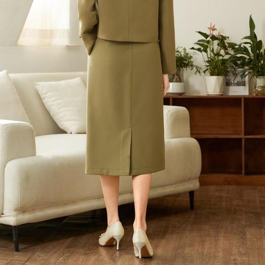 百姿 轻熟风高腰半身裙2023春季新品纯色显瘦开衩包臀裙中长款 商品图3