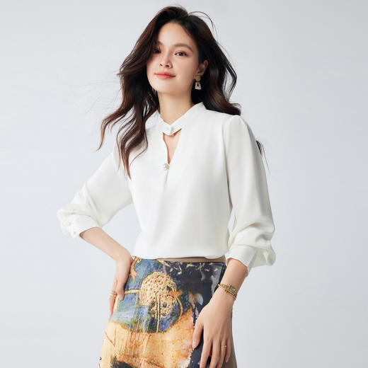 【简约大方】罗蒙春秋款女式长袖衬衫亲肤柔软百搭舒适优雅长袖衬衫女 商品图1