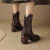 棕色小短靴，女款春秋新款娃娃头粗跟法式瘦瘦裸靴黑色马丁靴BXJ-952-8 商品缩略图3