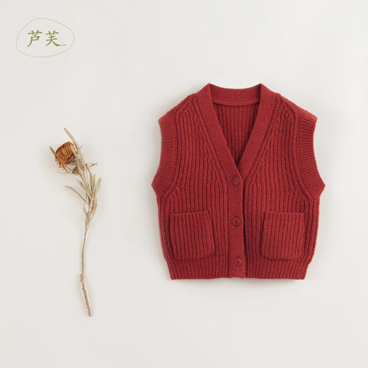 【马克珍妮 芦芙】秋冬新款 女童绵羊毛V领无袖针织马甲231917 商品图2