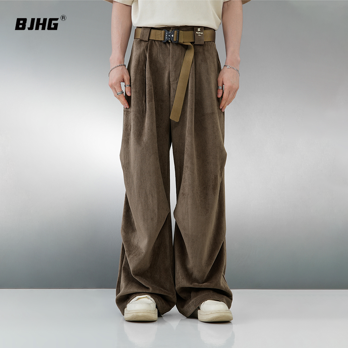 BJHG不计后果秋季灯芯绒休闲裤子男款美式高街宽松直筒阔腿伞兵裤