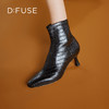 DFuse冬方头细跟弹力瘦瘦靴高跟短靴女显高显瘦绒面DF34116105 商品缩略图8