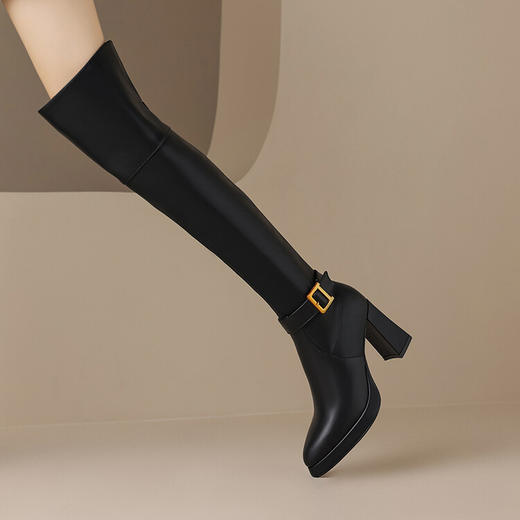 优雅百搭，过膝长靴防水台粗高跟靴子YDE-D661 商品图0