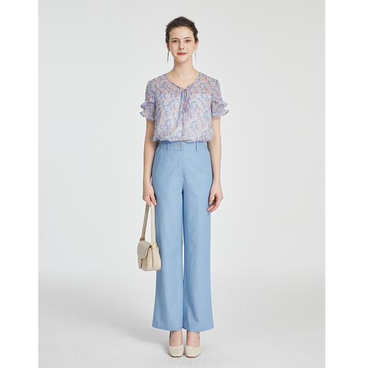 司歌雪纺荷叶V领显瘦上衣T881274 商品图4