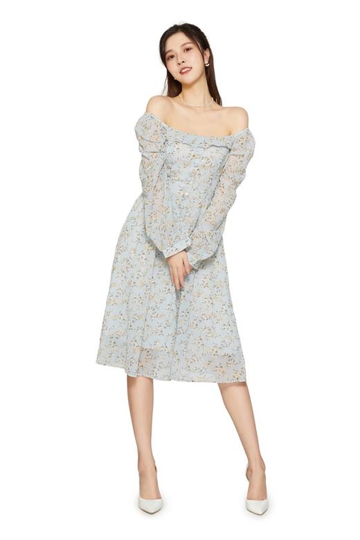 Le Malene 浅蓝色碎花雪纺连衣裙 9598 商品图4