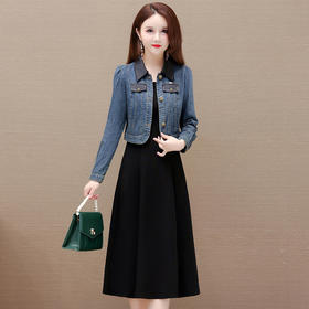 时尚气质，牛仔外套两件套连衣裙QYM-TYH-231336-Y