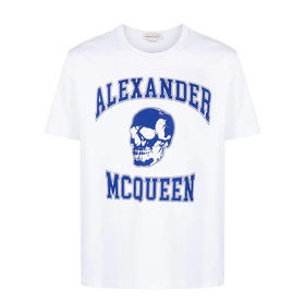 ALEXANDER MCQUEEN 亚历山大.麦昆 男士学院运动风圆领短袖T恤 白色 759442 QVZ29 0900