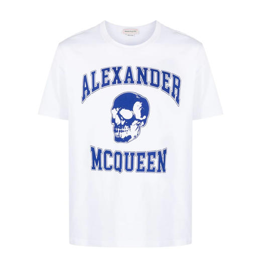 ALEXANDER MCQUEEN 亚历山大.麦昆 男士学院运动风圆领短袖T恤 白色 759442 QVZ29 0900 商品图0