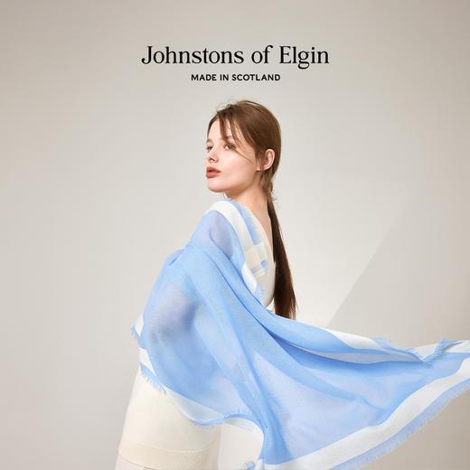 Johnstons of Elgin条纹镶边羊毛混纺大方巾 商品图3