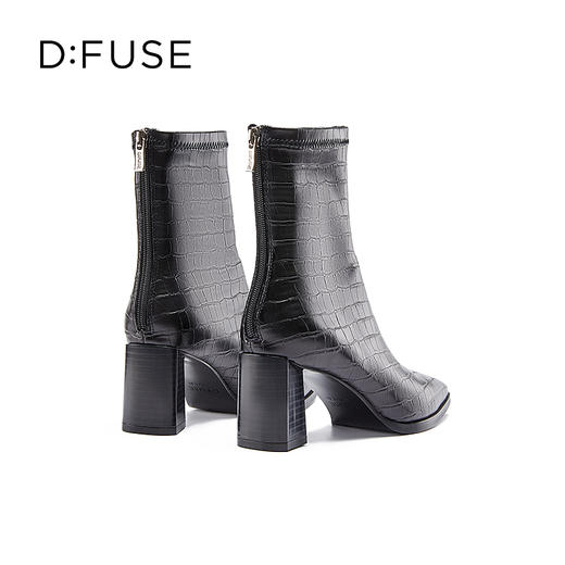 DFuse迪芙斯冬款方头鳄鱼纹粗跟短靴女DF34116048 商品图6