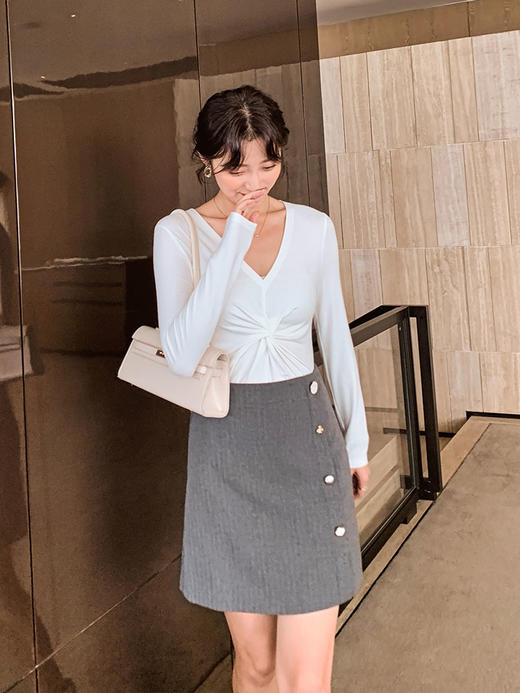 欧芮儿高腰显瘦半身裙女2022春装新品纯色时尚百搭伞裙A字裙 商品图0