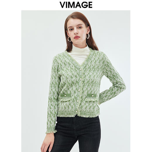 VIMAGE纬漫纪秋季新款羊毛时尚通勤气质百搭短款针织开衫VC2301216 商品图3