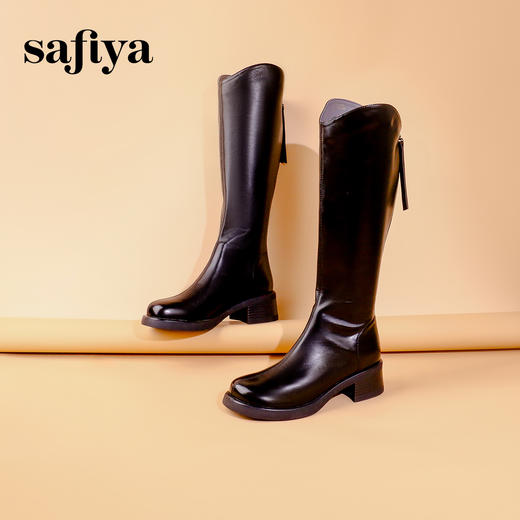 Safiya/索菲娅 2023冬季新品 潮流街头V口显瘦拉链厚底高筒骑士靴长靴 SF34117002/SF34119002 商品图7