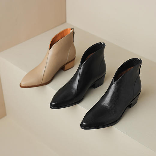 秋冬新款，纯色尖头中跟短靴DP-137 商品图4