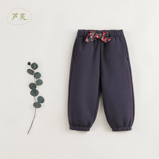 【马克珍妮 芦芙】冬装新款 女童蝴蝶结加绒加厚保暖运动裤231990 商品图0