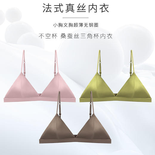 TG-TG02S201 法式真丝内衣 细肩带光面桑蚕丝无钢圈内衣三角杯透气 商品图0