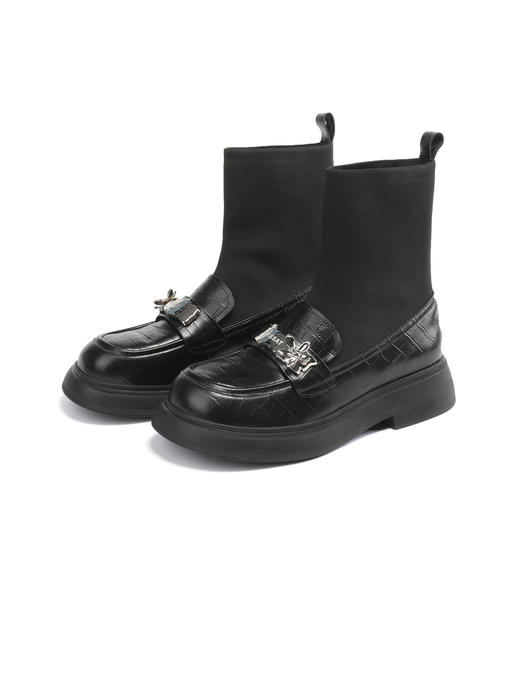 星期六时尚魅力通勤压纹厚底中筒女靴SS34116226 商品图3