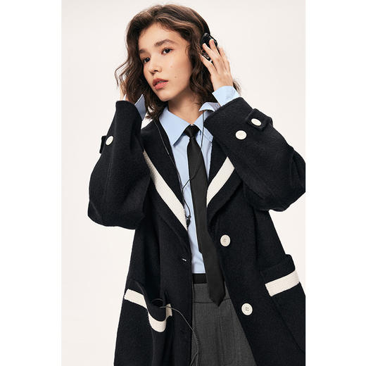 【严选】诗凡黎冬学院风海军领设计撞色边设计双面呢大衣SE9170091 商品图4