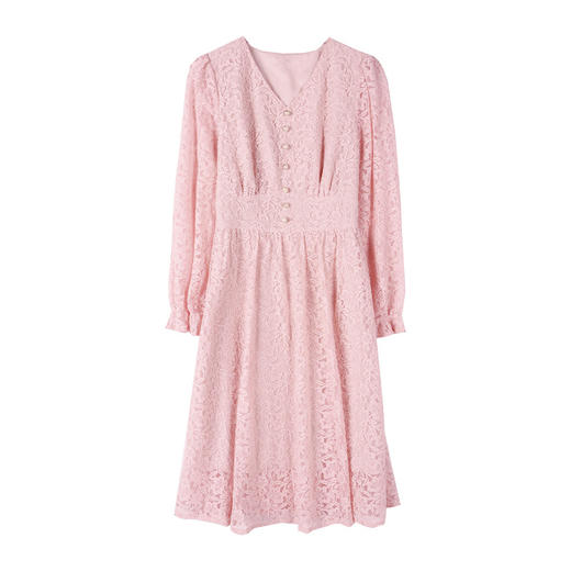 法式气质，秋季新款简约时尚洋气优雅V领纯色蕾丝连衣裙AHM-bynz5805 商品图4