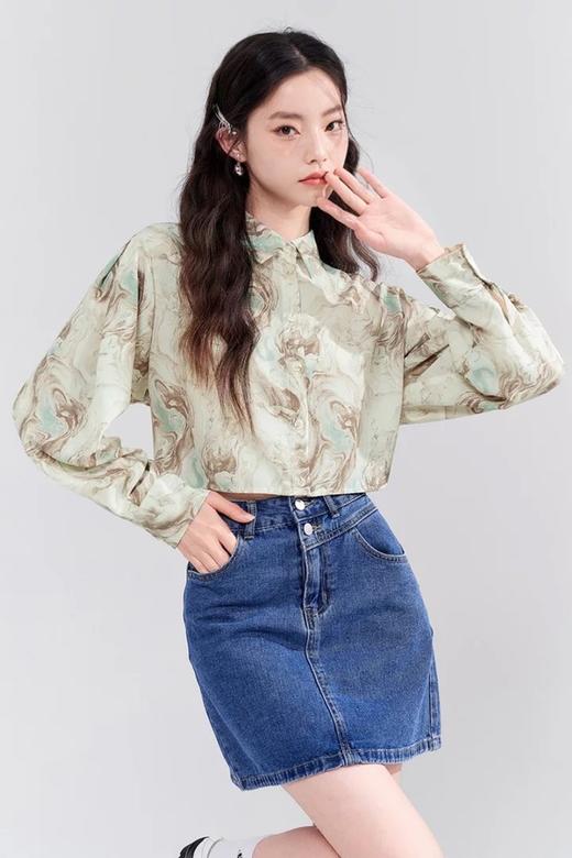 WESTLINK/西遇 艺术抽象印花长袖百搭衬衫上衣 17105 商品图5