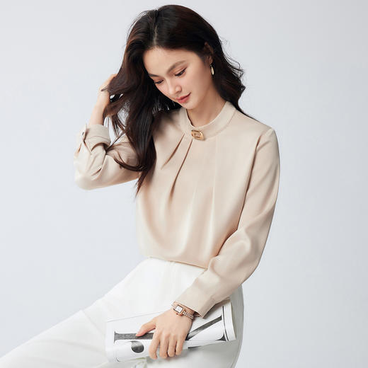 【知性优雅】罗蒙女式长袖衬衫舒适百搭商务通勤圆领长袖衬衫女 商品图5