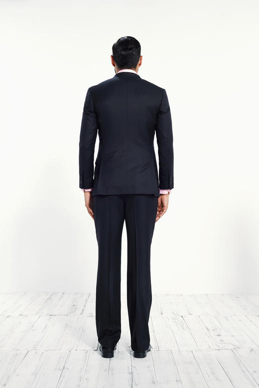 【499一套 羊毛桑蚕丝混纺套西  送真丝领带】占姆士男士羊毛桑蚕丝混纺高档纯色套西西服西裤上下装    黑色丈青 商品图2