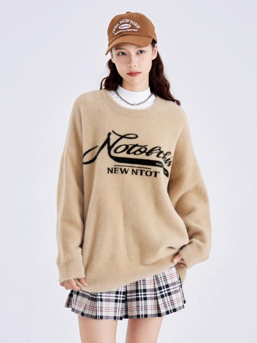 NTOT/NOTMY22233/绒感花体刺绣套头毛衣 商品图4