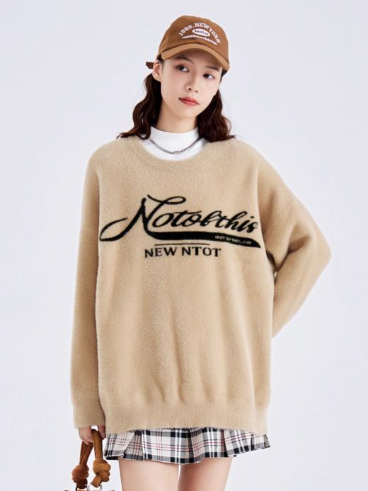 NTOT/NOTMY22233/绒感花体刺绣套头毛衣 商品图2