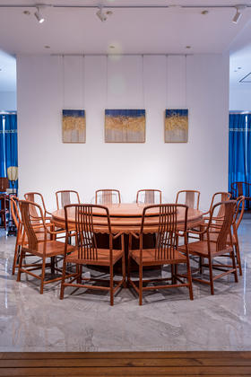 红桥红  家具严选  缅甸花梨(大果紫檀）  【238花边底座圆餐桌 十三件套 】