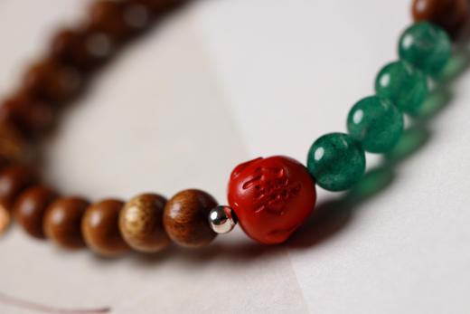 JSNM0127°老料金丝楠木|绿莓晶水晶手串 商品图3