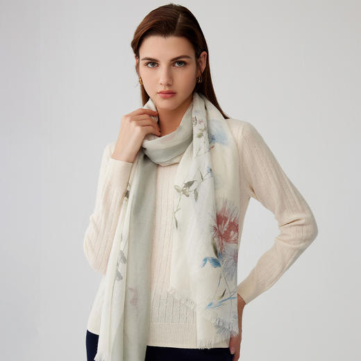 【纯羊毛围巾】23年秋冬新品100%绵羊毛植物印花百搭丝巾 商品图5