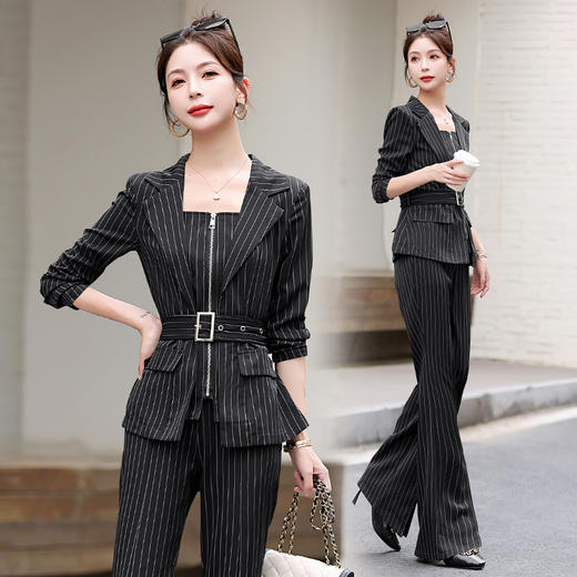 时尚简约，大方气质优雅收腰显瘦性感甜美百搭修身条纹两件套HR-HMQY2817 商品图4
