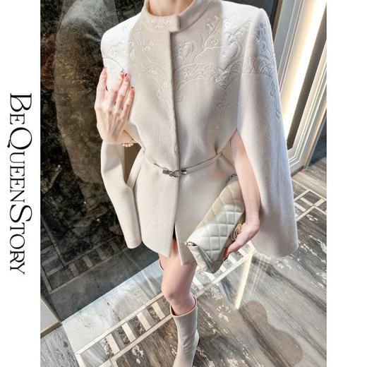 BeQueenStory【白雪踏歌】复古宫廷风名媛羊毛手工钉珠斗篷毛呢外套 商品图2