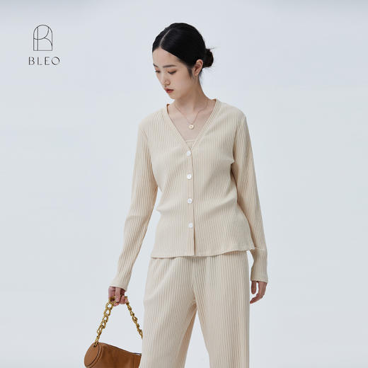 简约舒适   BLEO罗纹针织背心长裤开衫三件套装 商品图14