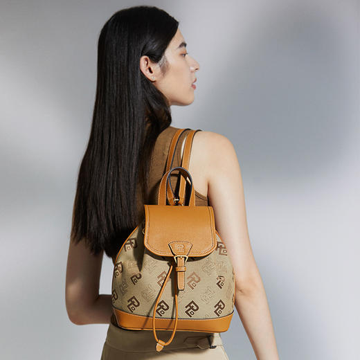 保兰德PLD东方雅奢贝壳系列翻盖双肩包织物拼接通勤必备女包 商品图1