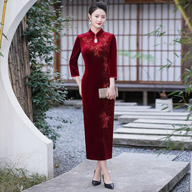 MLY旗袍金丝绒喜妈妈结婚复古中式立领大码