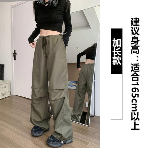 【军绿色工装裤】秋冬新款高腰工装裤  休闲阔腿裤   美式运动裤 商品图5