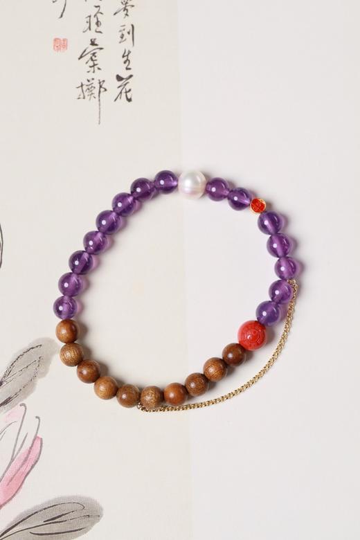 JSNM0137°老料金丝楠木|紫水晶手串 商品图0