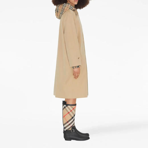 BURBERRY 巴宝莉 女士格纹棉质嘎巴甸连帽轻便大衣 卡其色 8072677 A1366 商品图2