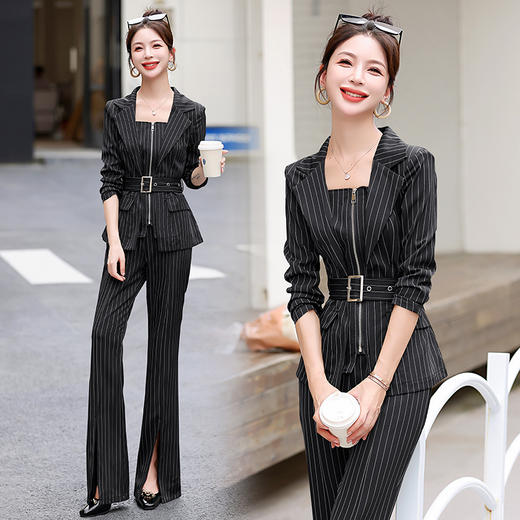 时尚简约，大方气质优雅收腰显瘦性感甜美百搭修身条纹两件套HR-HMQY2817 商品图7