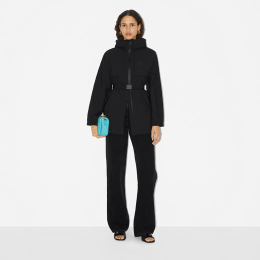 BURBERRY 巴宝莉 女士马术骑士印花束带短款风雪大衣 黑色 8071387 A1189 商品图1