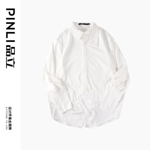 PINLI品立裁魂秋季新品尖领纯色长袖衬衫拼接休闲潮牌男衬衣BC233113005 商品图6
