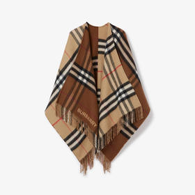 【三】BURBERRY 巴宝莉 女士对比格纹羊毛羊绒斗篷 格子 8059406 A7026