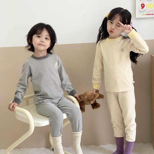 儿童条纹无骨保暖衣套装男女童德绒高领秋衣秋裤宝宝家居服睡 商品图4