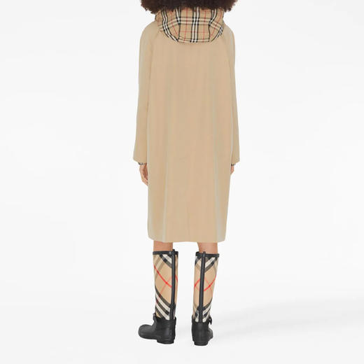 BURBERRY 巴宝莉 女士格纹棉质嘎巴甸连帽轻便大衣 卡其色 8072677 A1366 商品图3