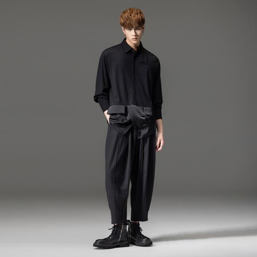 PINLI品立裁魂秋季新品尖领纯色长袖衬衫拼接休闲潮牌男衬衣BC233113005 商品图4