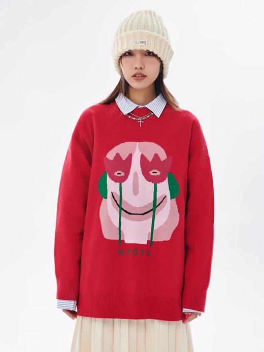 NTOT/NOTMY21046/抽象人脸提花毛衣 商品图2