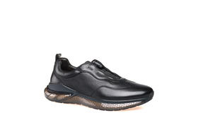 豪麟名鞋都彭男鞋牛皮革+鹿皮革休闲鞋E32280106黑色