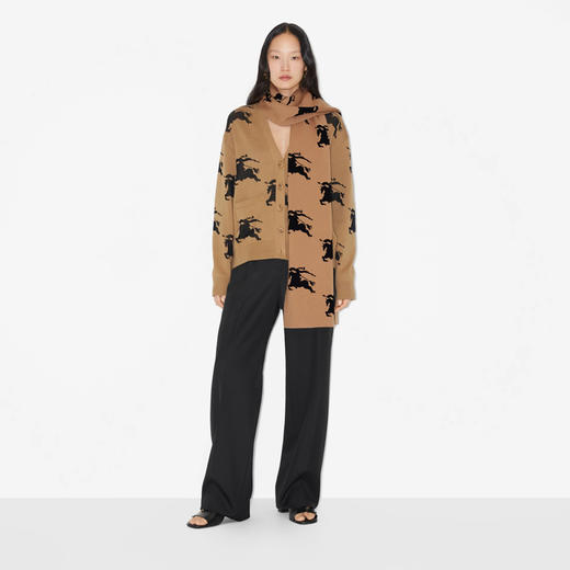 BURBERRY 巴宝莉 女士马术骑士嵌花羊绒围巾 驼色 8072080 A1420 商品图3