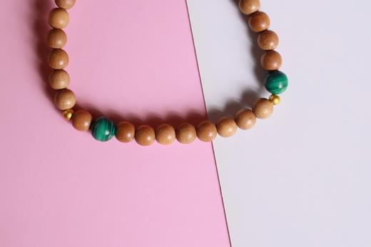 LSTX0200°印度老山檀香|孔雀石手链手串 商品图5